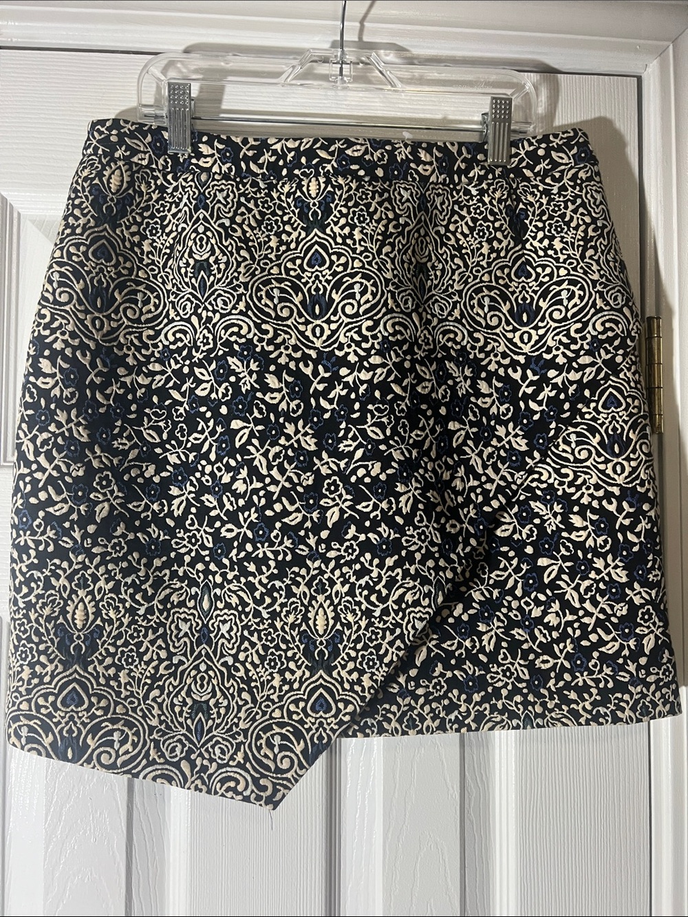 H&M Navy and Cream Asymmetrical Ornamental Skirt